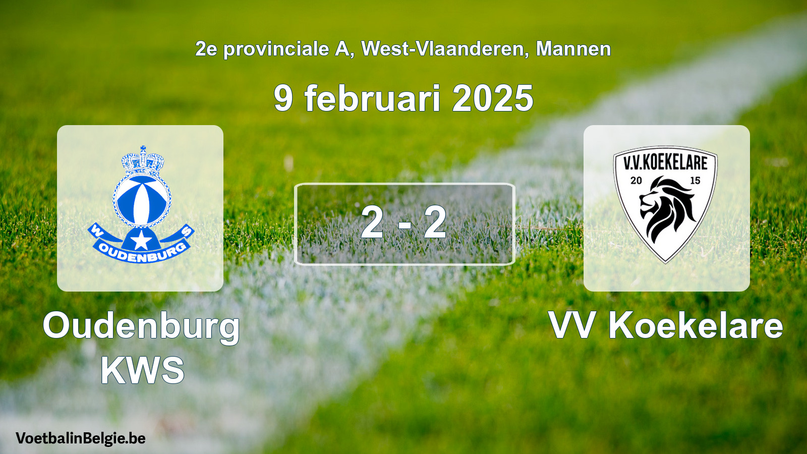 Gespeelde wedstrijd mannenvoetbal: Oudenburg KWS - VV Koekelare 2 - 2 (9 februari 2025)