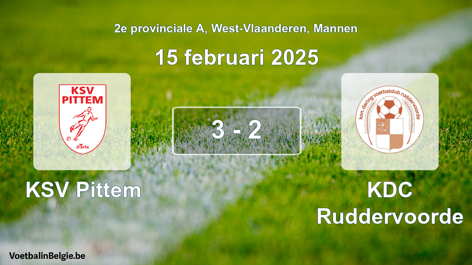 Gespeelde wedstrijd mannenvoetbal: KSV Pittem - KDC Ruddervoorde 3 - 2 (15 februari 2025)