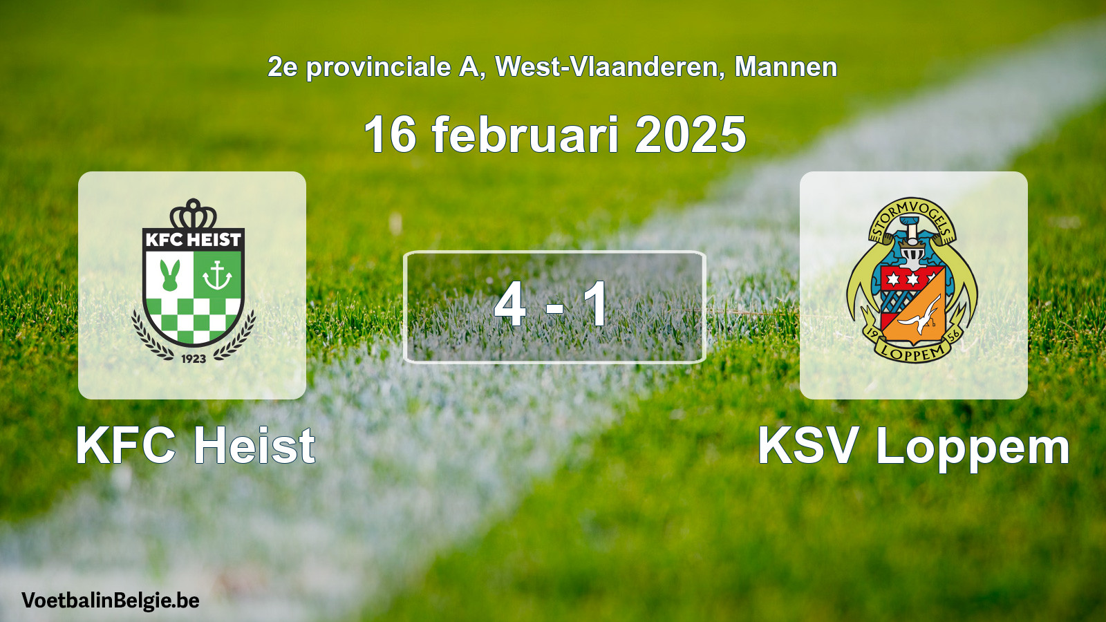 Gespeelde wedstrijd mannenvoetbal: KFC Heist - KSV Loppem 4 - 1 (16 februari 2025)