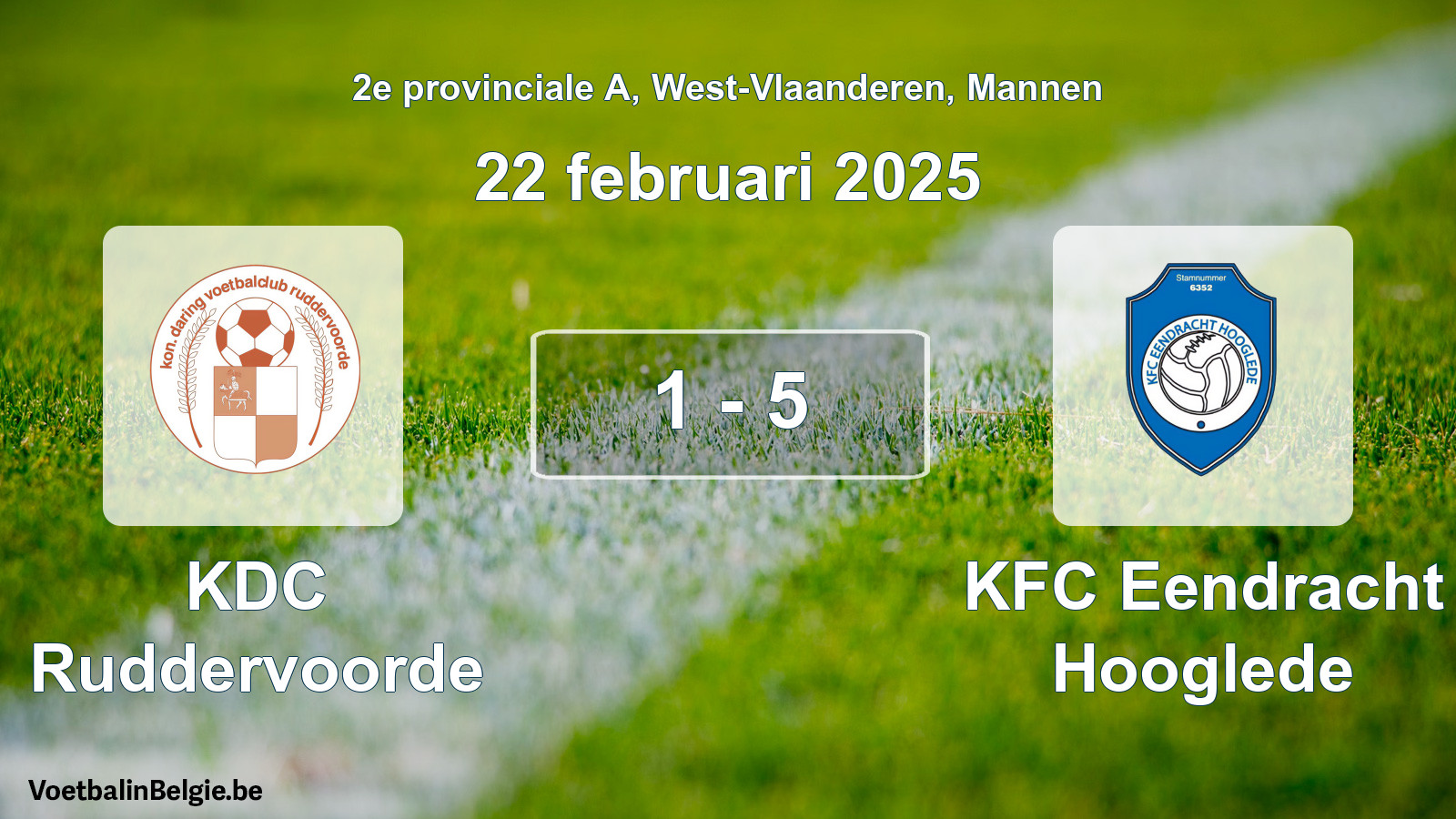 Gespeelde wedstrijd mannenvoetbal: KDC Ruddervoorde - KFC Eendracht Hooglede 1 - 5 (22 februari 2025)