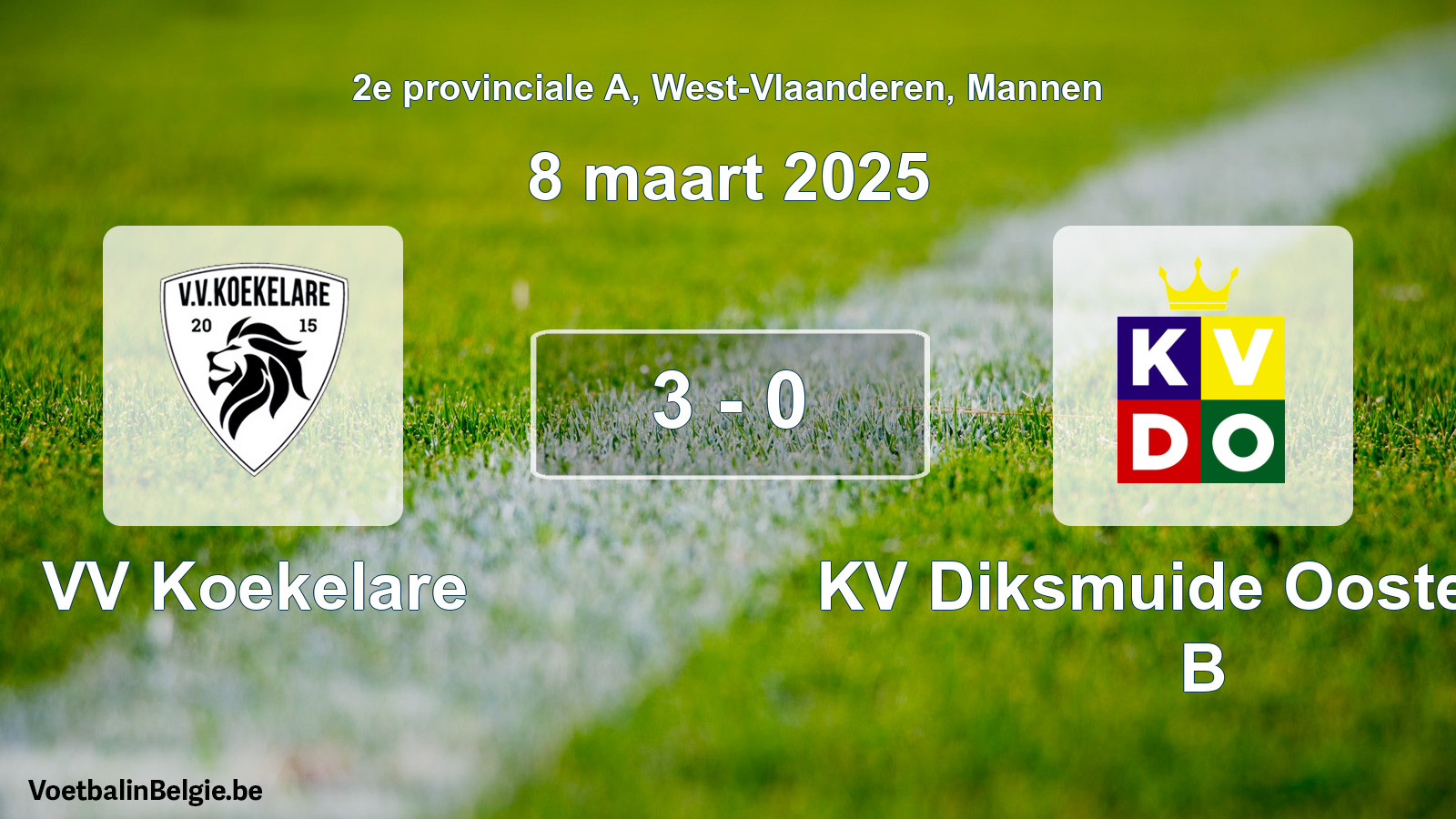 Gespeelde wedstrijd mannenvoetbal: VV Koekelare - KV Diksmuide Oostende B 3 - 0 (8 maart 2025)