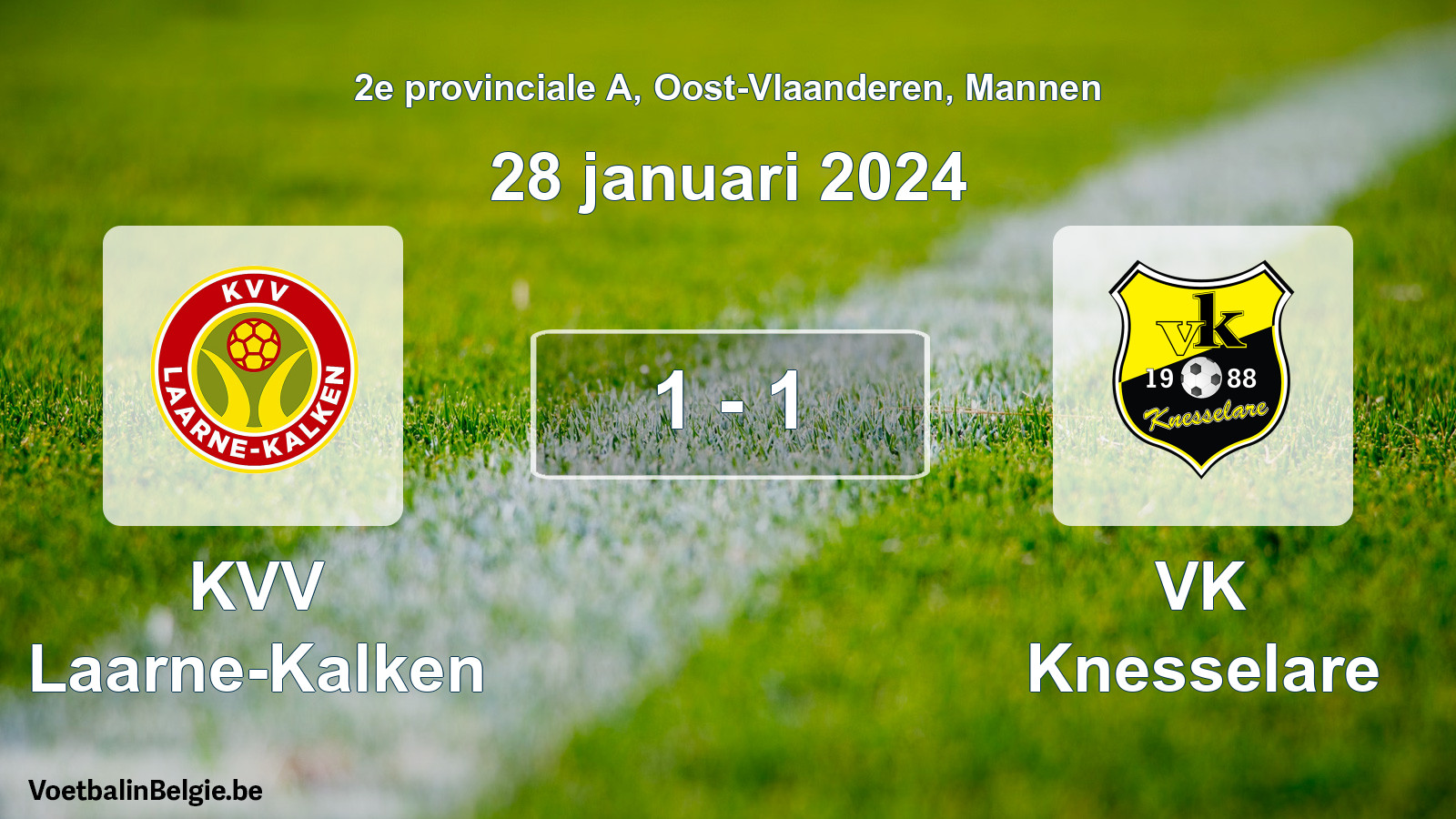 Gespeelde wedstrijd mannenvoetbal: KVV Laarne-Kalken - VK Knesselare 1 - 1 (28 januari 2024)