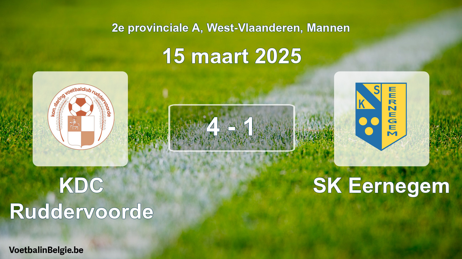Gespeelde wedstrijd mannenvoetbal: KDC Ruddervoorde - SK Eernegem 4 - 1 (15 maart 2025)