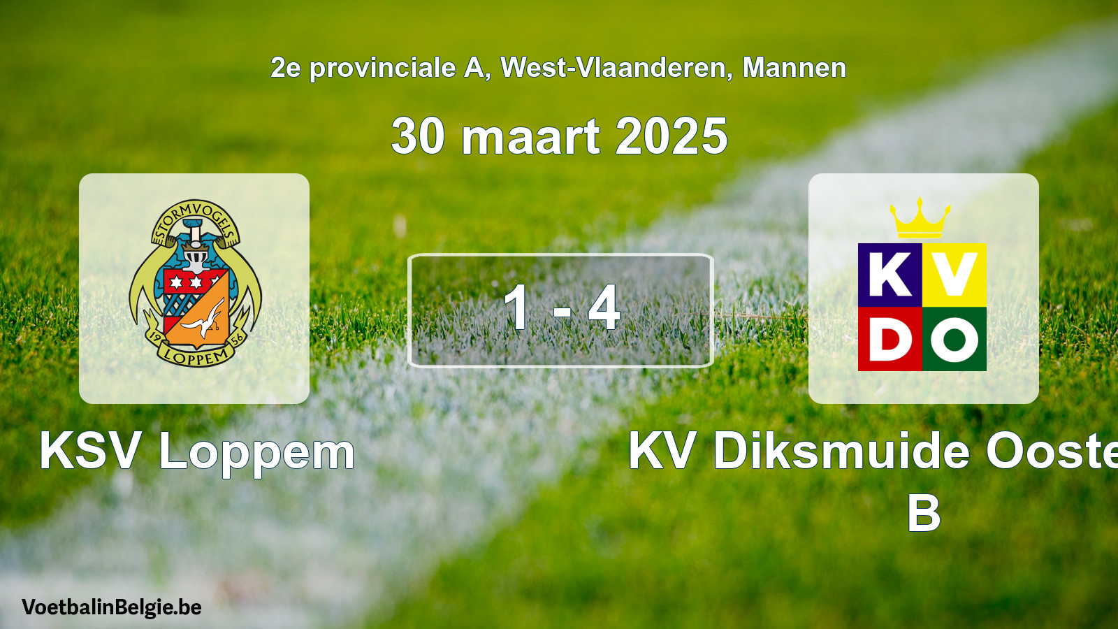 Gespeelde wedstrijd mannenvoetbal: KSV Loppem - KV Diksmuide Oostende B 1 - 4 (30 maart 2025)