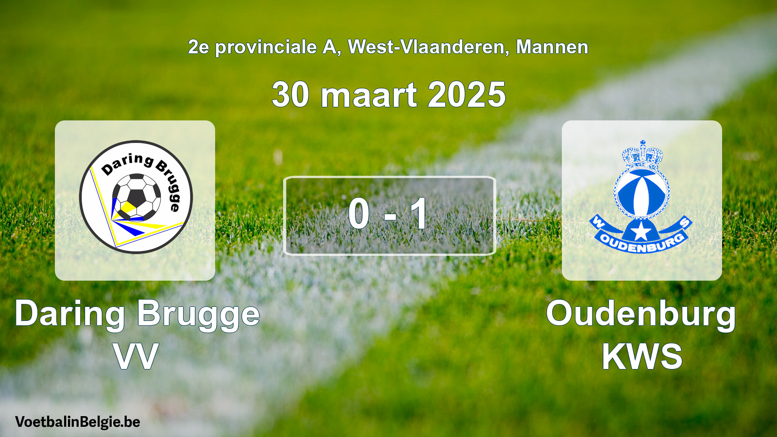 Gespeelde wedstrijd mannenvoetbal: Daring Brugge VV - Oudenburg KWS 0 - 1 (30 maart 2025)