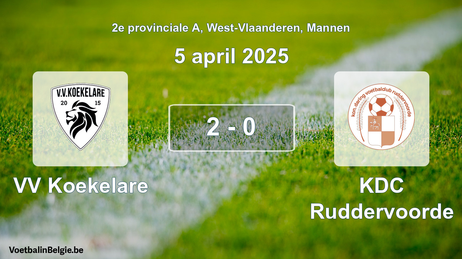 Gespeelde wedstrijd mannenvoetbal: VV Koekelare - KDC Ruddervoorde 2 - 0 (5 april 2025)