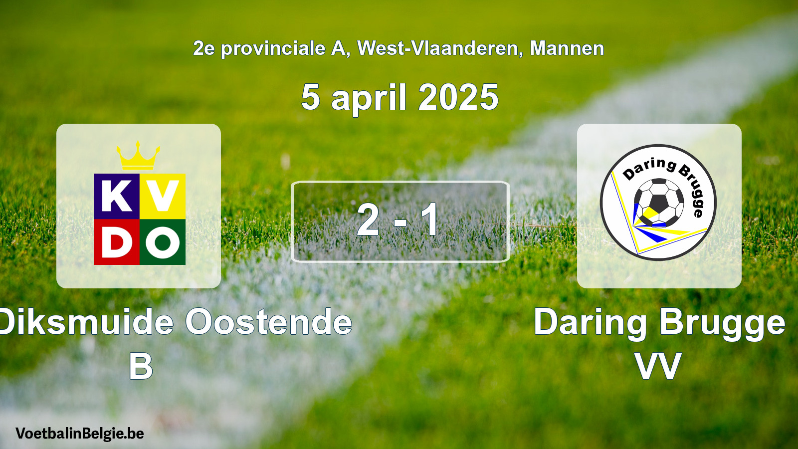 Gespeelde wedstrijd mannenvoetbal: KV Diksmuide Oostende B - Daring Brugge VV 2 - 1 (5 april 2025)