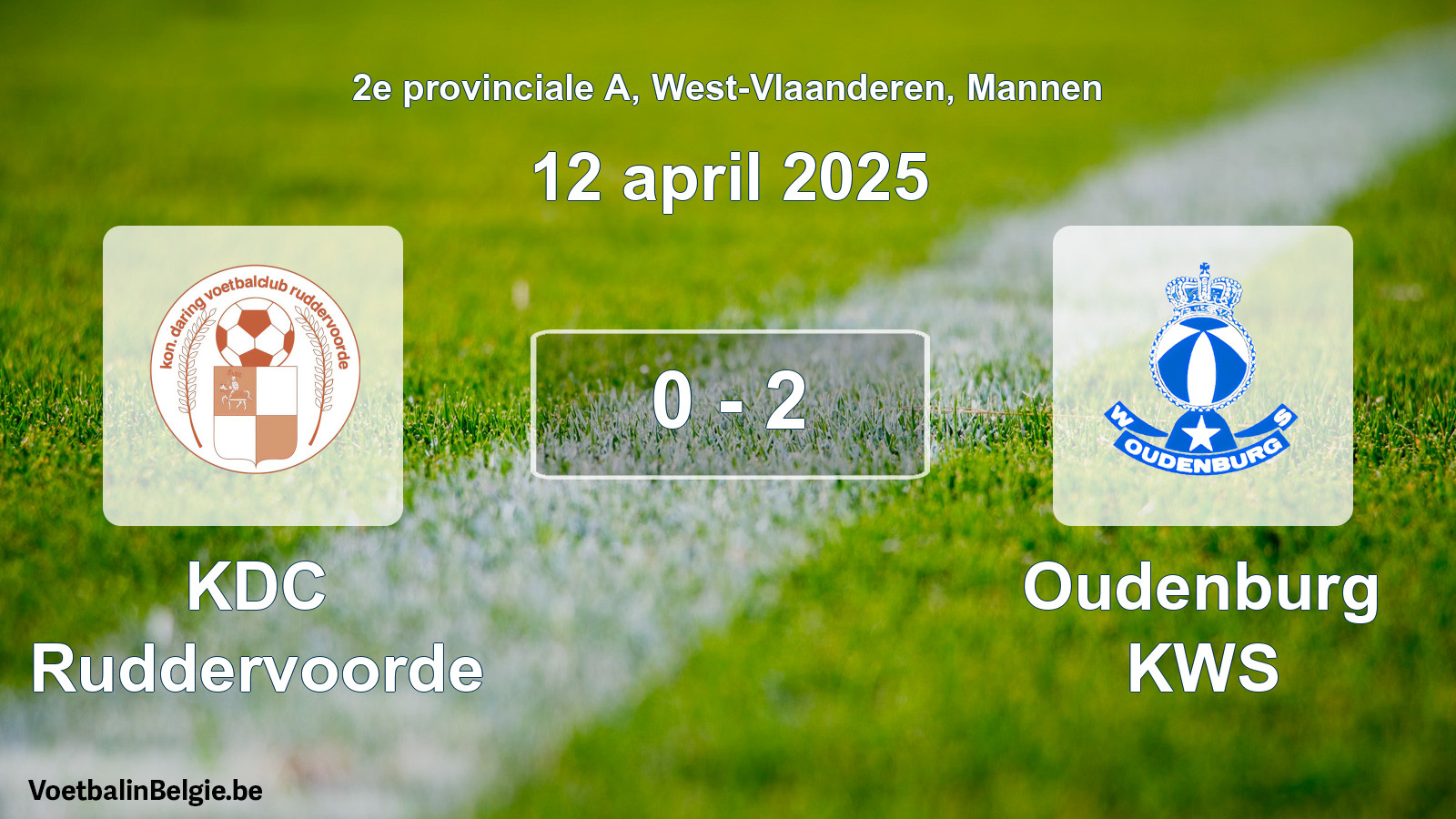 Gespeelde wedstrijd mannenvoetbal: KDC Ruddervoorde - Oudenburg KWS 0 - 2 (12 april 2025)