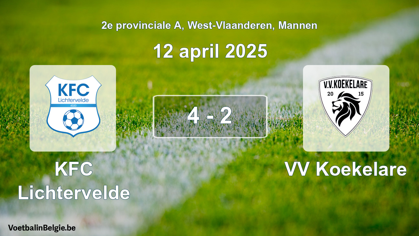 Gespeelde wedstrijd mannenvoetbal: KFC Lichtervelde - VV Koekelare 4 - 2 (12 april 2025)
