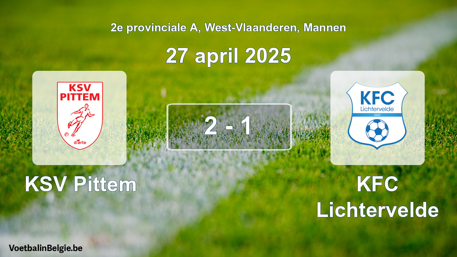 Gespeelde wedstrijd mannenvoetbal: KSV Pittem - KFC Lichtervelde 2 - 1 (27 april 2025)