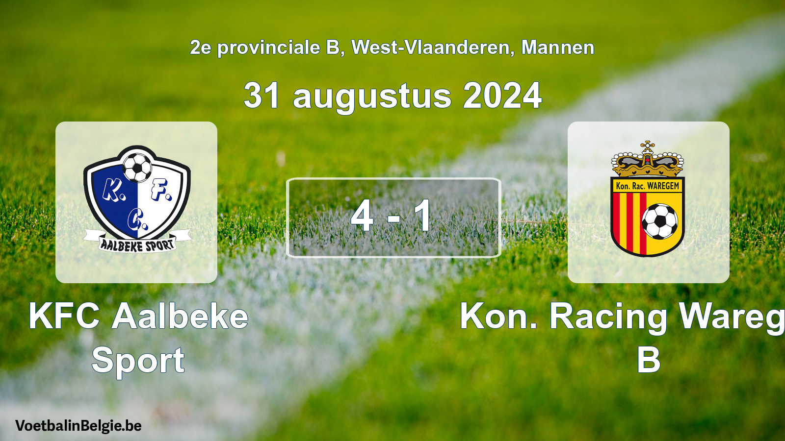 Gespeelde wedstrijd mannenvoetbal: KFC Aalbeke Sport - Kon. Racing Waregem B 4 - 1 (31 augustus 2024)