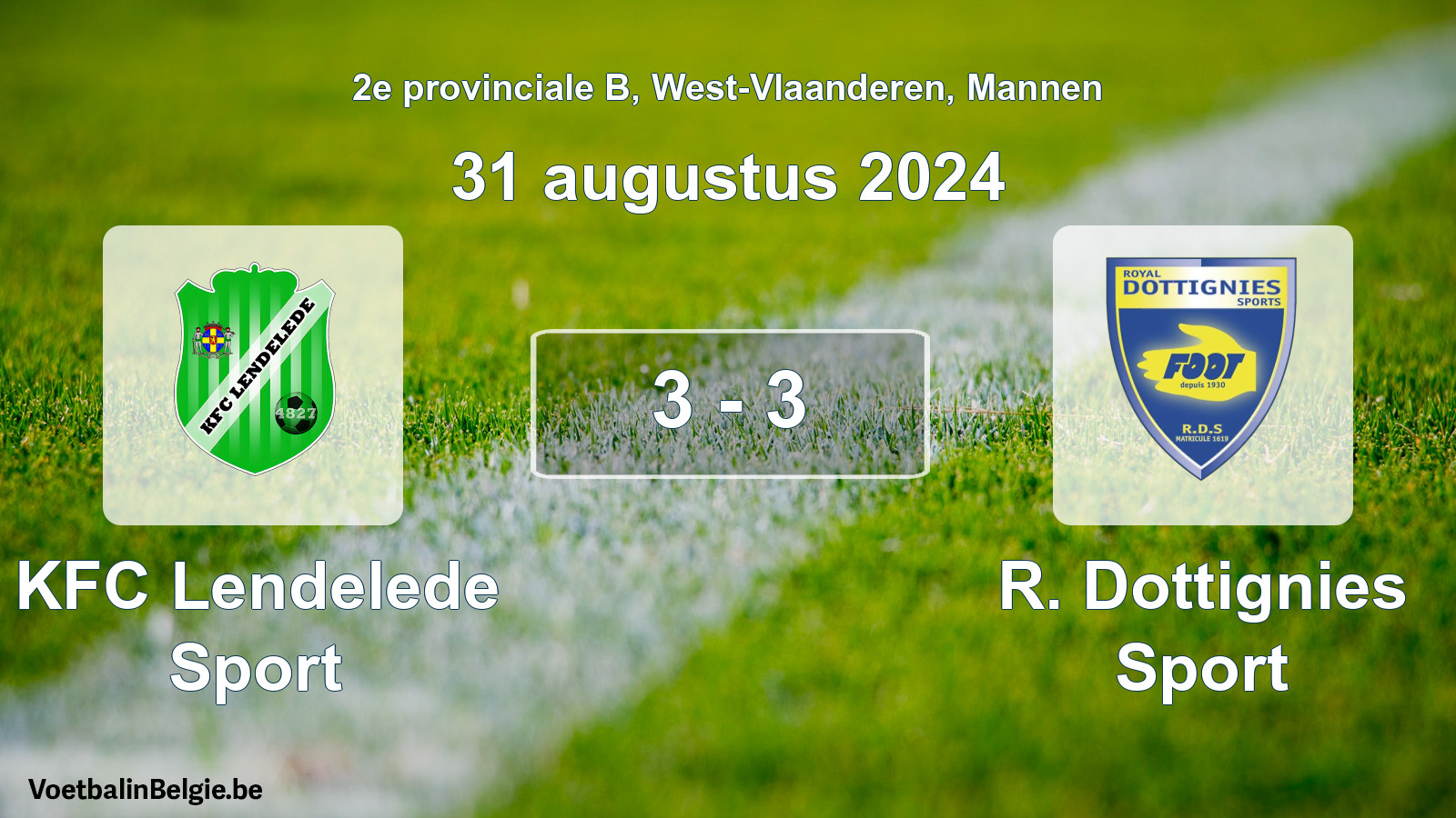 Gespeelde wedstrijd mannenvoetbal: KFC Lendelede Sport - R. Dottignies Sport 3 - 3 (31 augustus 2024)