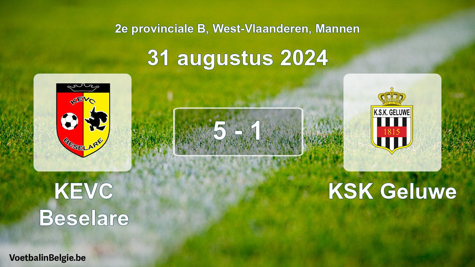 Gespeelde wedstrijd mannenvoetbal: KEVC Beselare - KSK Geluwe 5 - 1 (31 augustus 2024)
