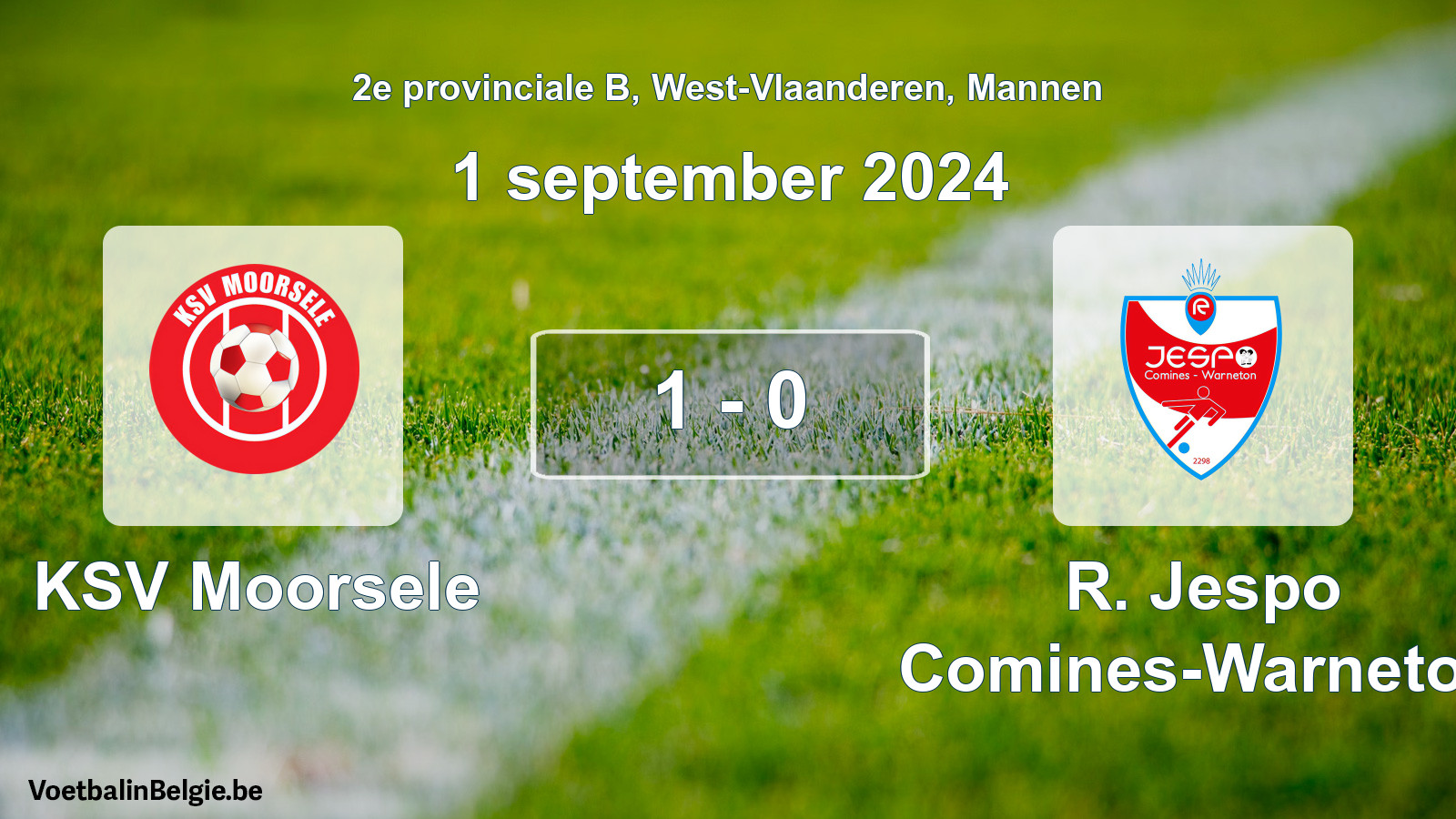 Gespeelde wedstrijd mannenvoetbal: KSV Moorsele - R. Jespo Comines-Warneton 1 - 0 (1 september 2024)