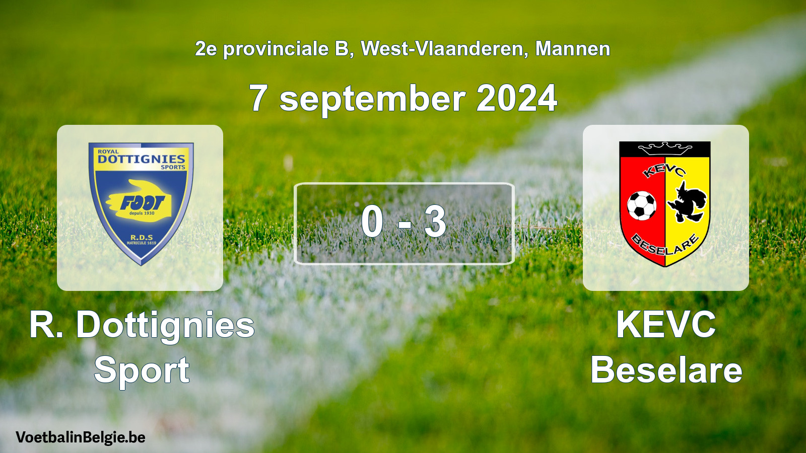 Gespeelde wedstrijd mannenvoetbal: R. Dottignies Sport - KEVC Beselare 0 - 3 (7 september 2024)