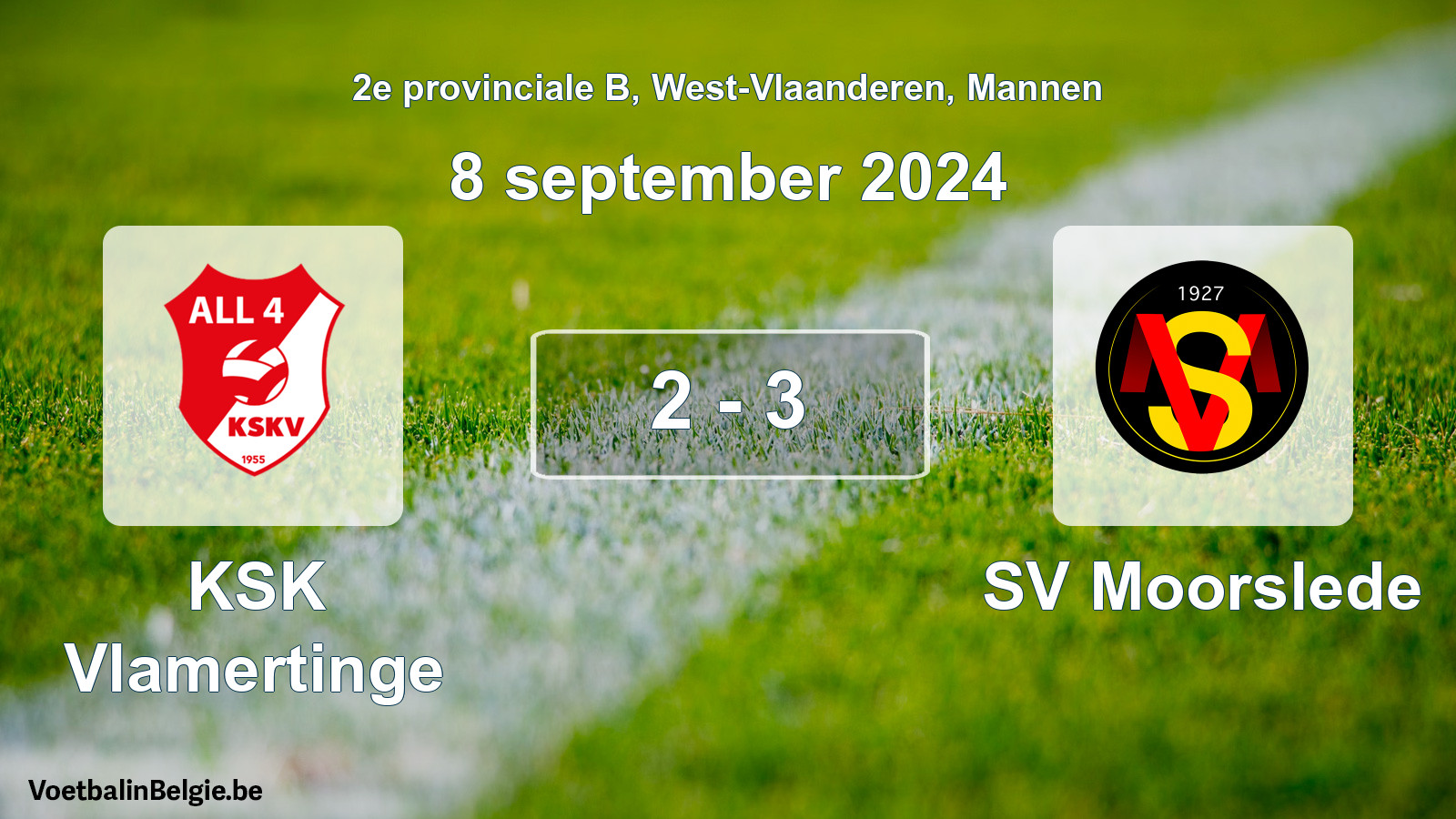 Gespeelde wedstrijd mannenvoetbal: KSK Vlamertinge - SV Moorslede 2 - 3 (8 september 2024)
