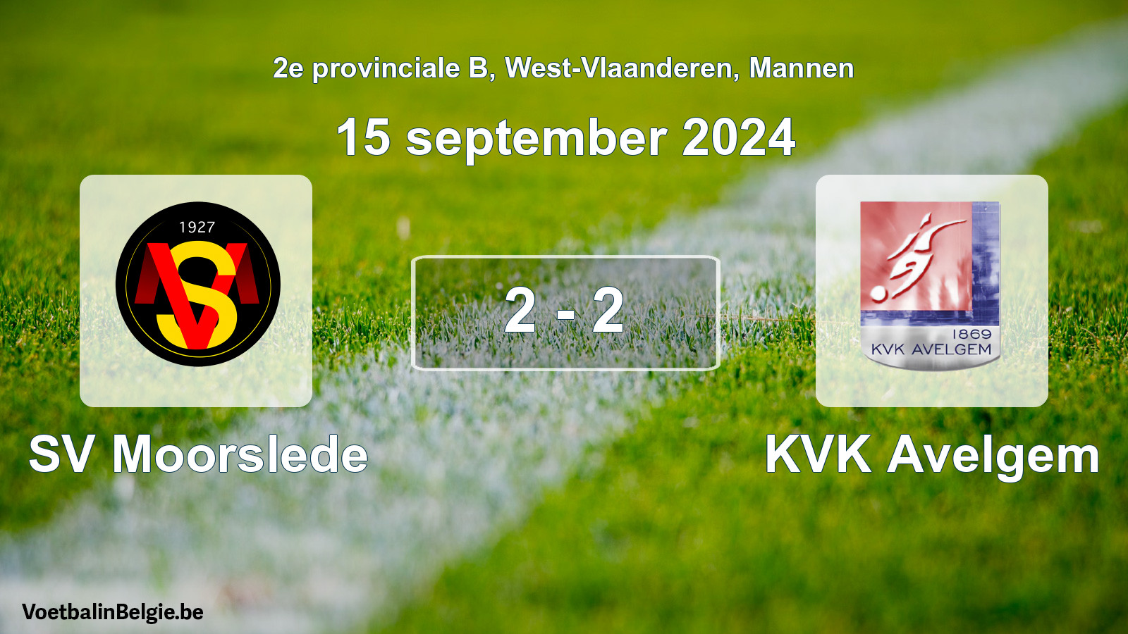 Gespeelde wedstrijd mannenvoetbal: SV Moorslede - KVK Avelgem 2 - 2 (15 september 2024)