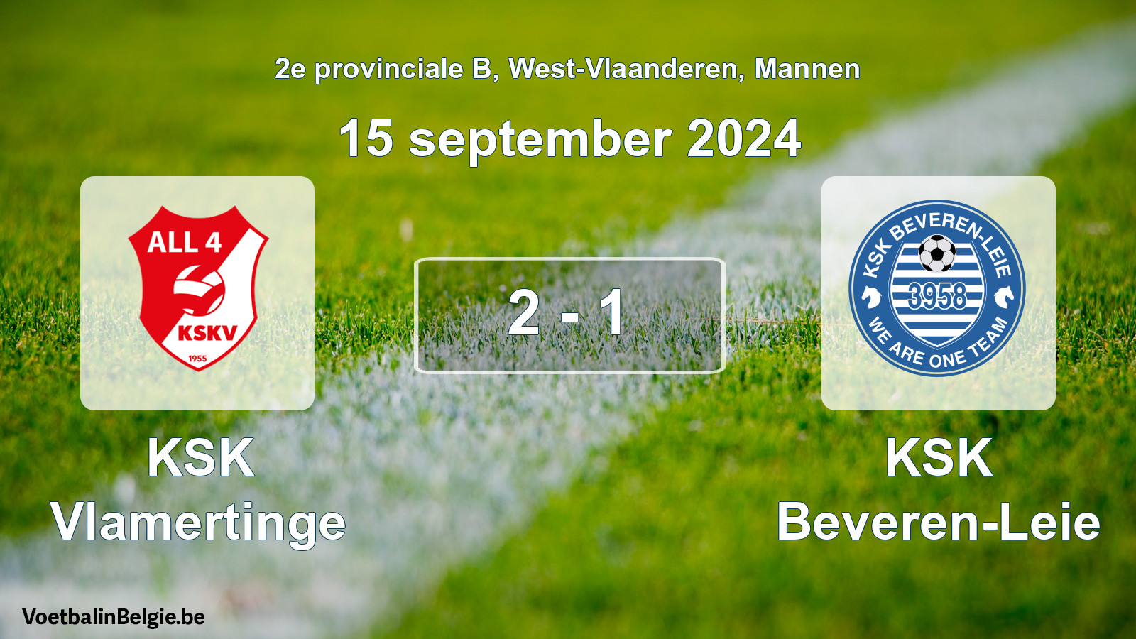 Gespeelde wedstrijd mannenvoetbal: KSK Vlamertinge - KSK Beveren-Leie 2 - 1 (15 september 2024)