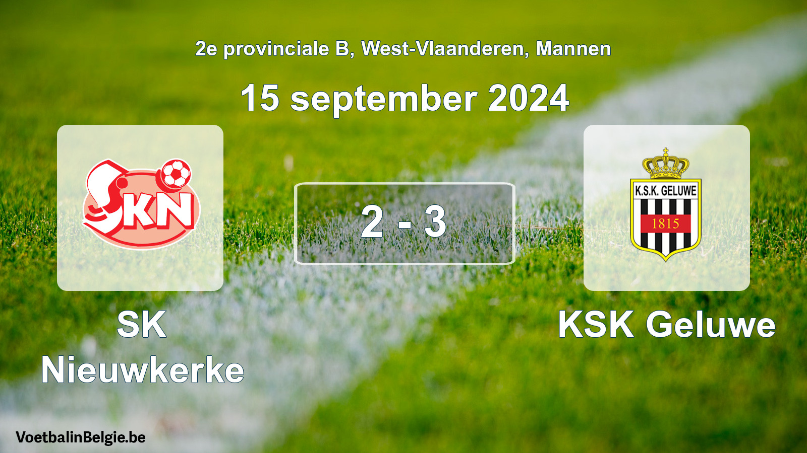 Gespeelde wedstrijd mannenvoetbal: SK Nieuwkerke - KSK Geluwe 2 - 3 (15 september 2024)