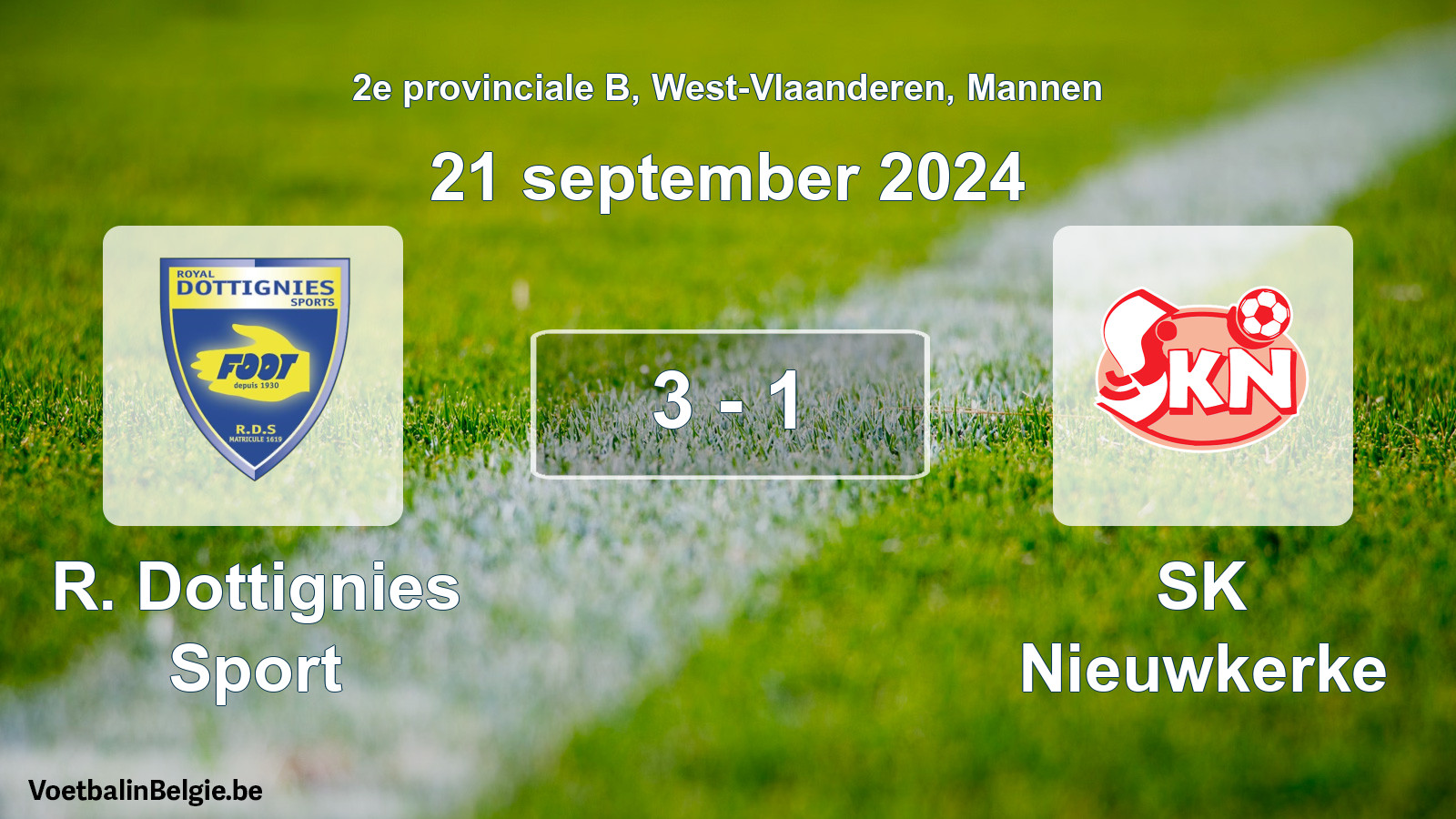 Gespieltes Spiel männer-Fußball: R. Dottignies Sport - SK Nieuwkerke 3 - 1 (21 September 2024)