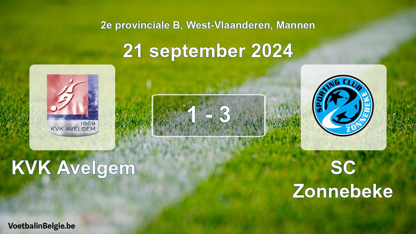 Gespeelde wedstrijd mannenvoetbal: KVK Avelgem - SC Zonnebeke 1 - 3 (21 september 2024)