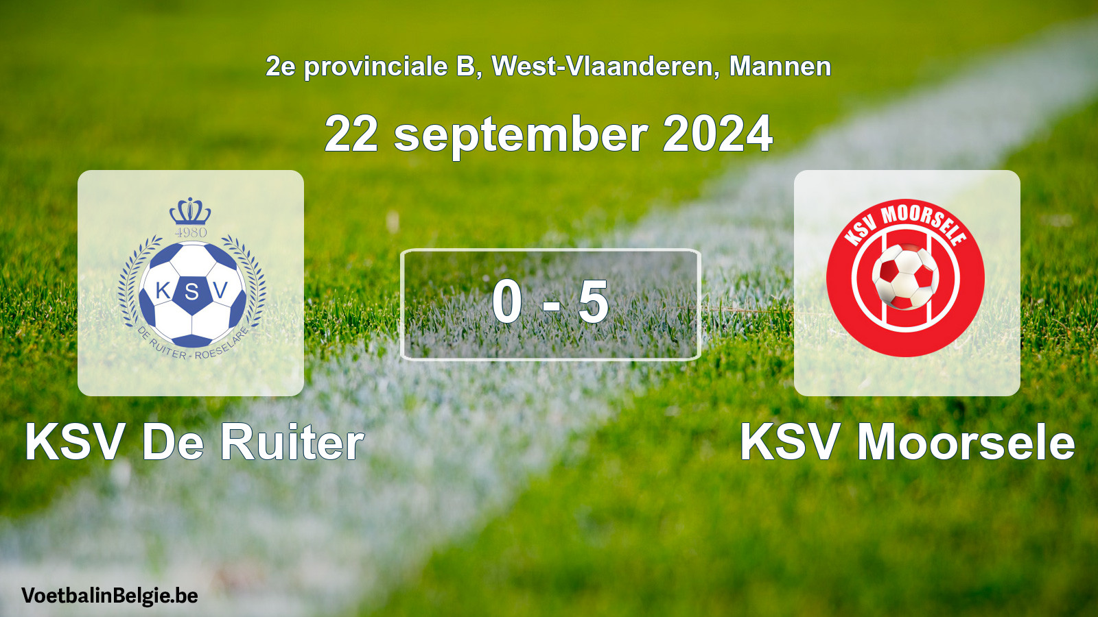Gespeelde wedstrijd mannenvoetbal: KSV De Ruiter - KSV Moorsele 0 - 5 (22 september 2024)