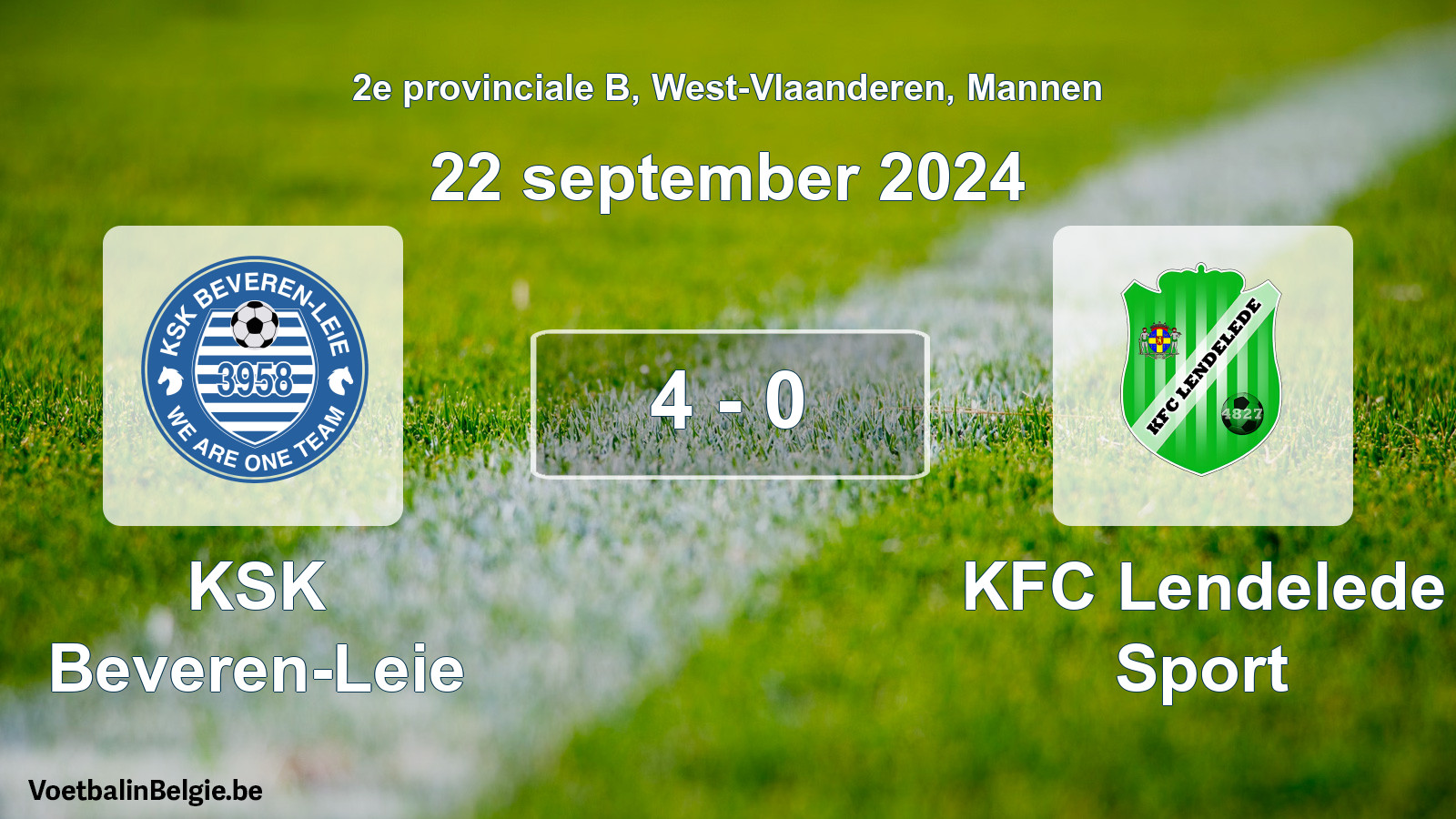 Gespeelde wedstrijd mannenvoetbal: KSK Beveren-Leie - KFC Lendelede Sport 4 - 0 (22 september 2024)
