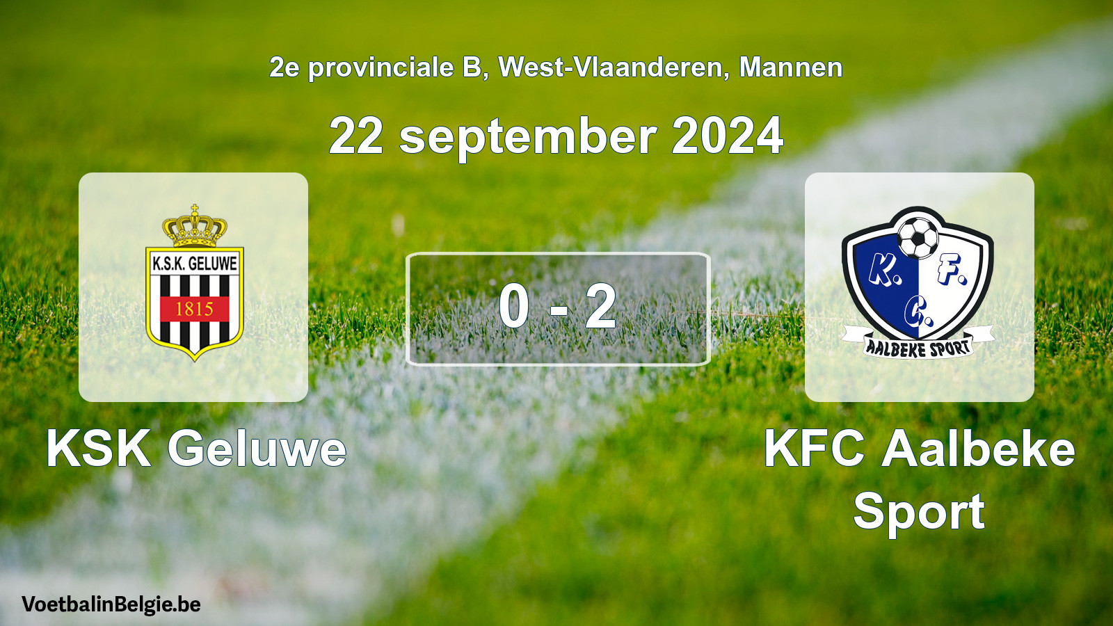 Gespeelde wedstrijd mannenvoetbal: KSK Geluwe - KFC Aalbeke Sport 0 - 2 (22 september 2024)