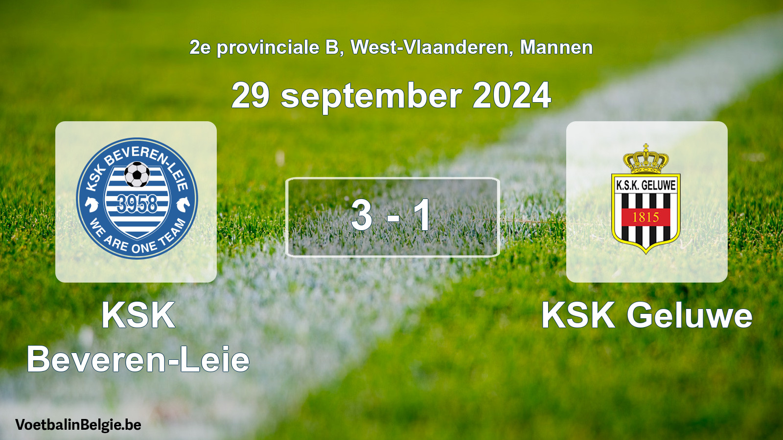 Gespeelde wedstrijd mannenvoetbal: KSK Beveren-Leie - KSK Geluwe 3 - 1 (29 september 2024)