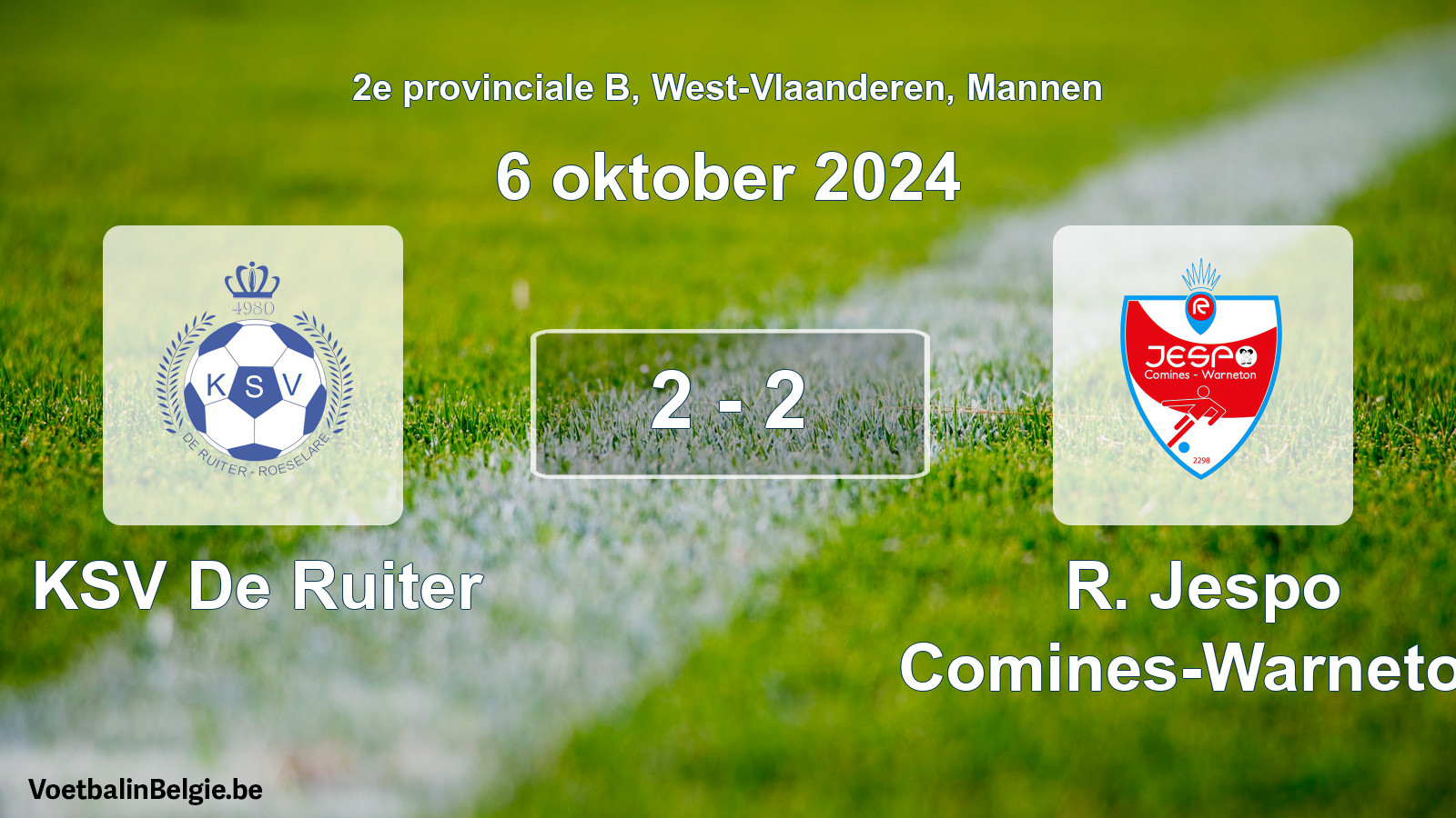 Gespeelde wedstrijd mannenvoetbal: KSV De Ruiter - R. Jespo Comines-Warneton 2 - 2 (6 oktober 2024)