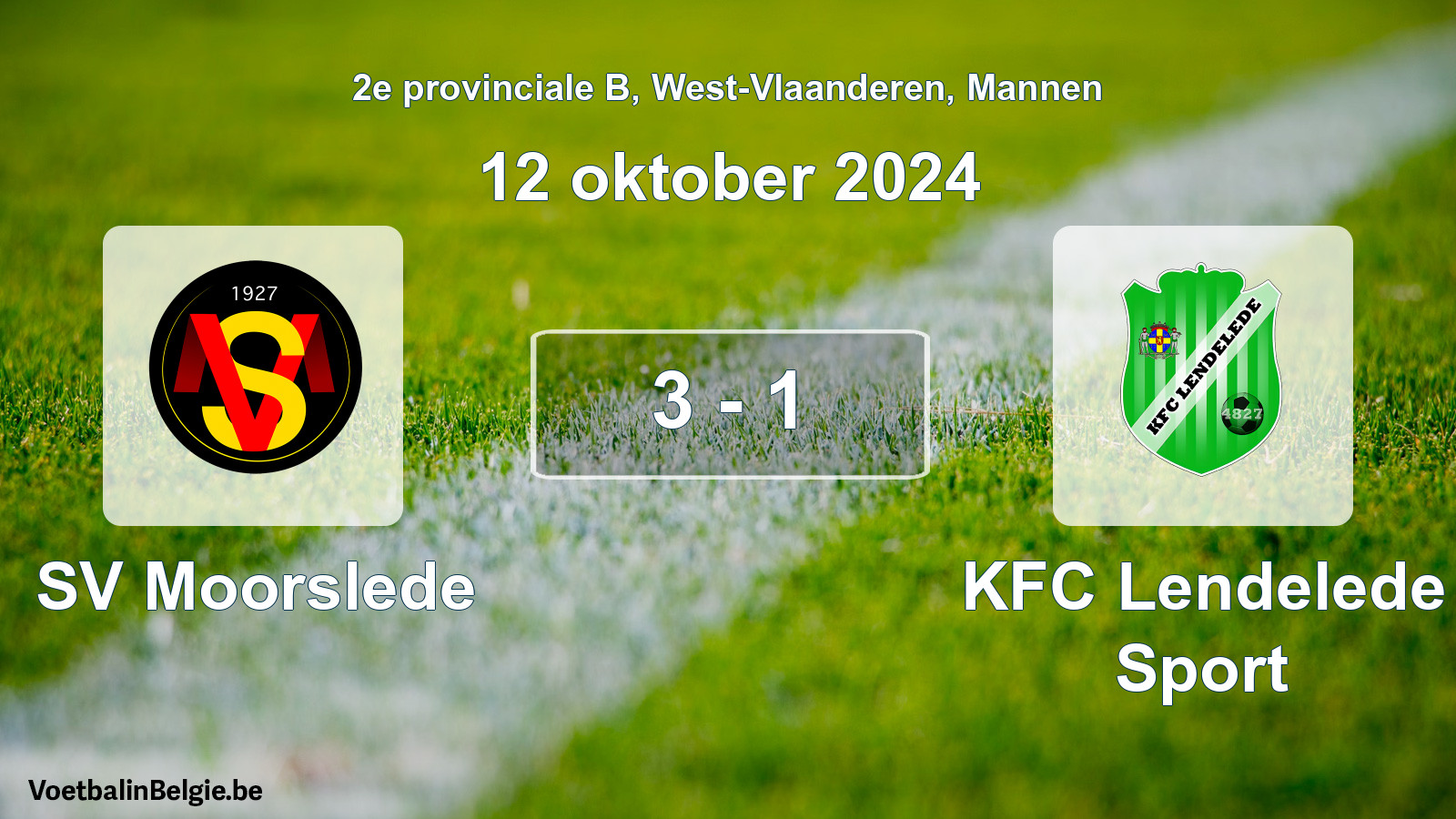 Gespeelde wedstrijd mannenvoetbal: SV Moorslede - KFC Lendelede Sport 3 - 1 (12 oktober 2024)