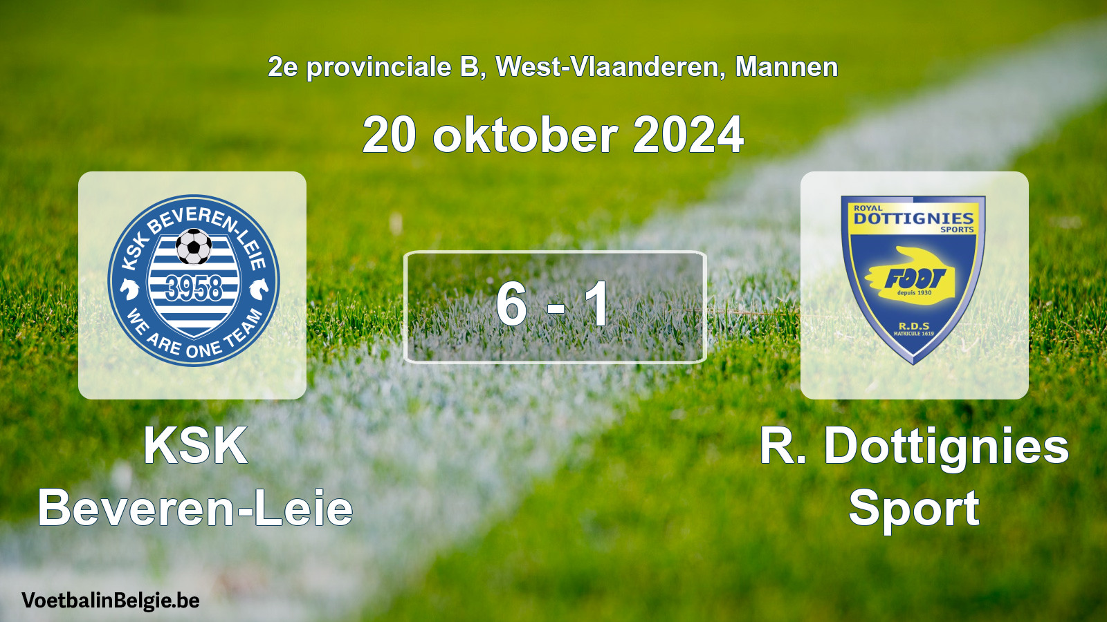 Gespeelde wedstrijd mannenvoetbal: KSK Beveren-Leie - R. Dottignies Sport 6 - 1 (20 oktober 2024)