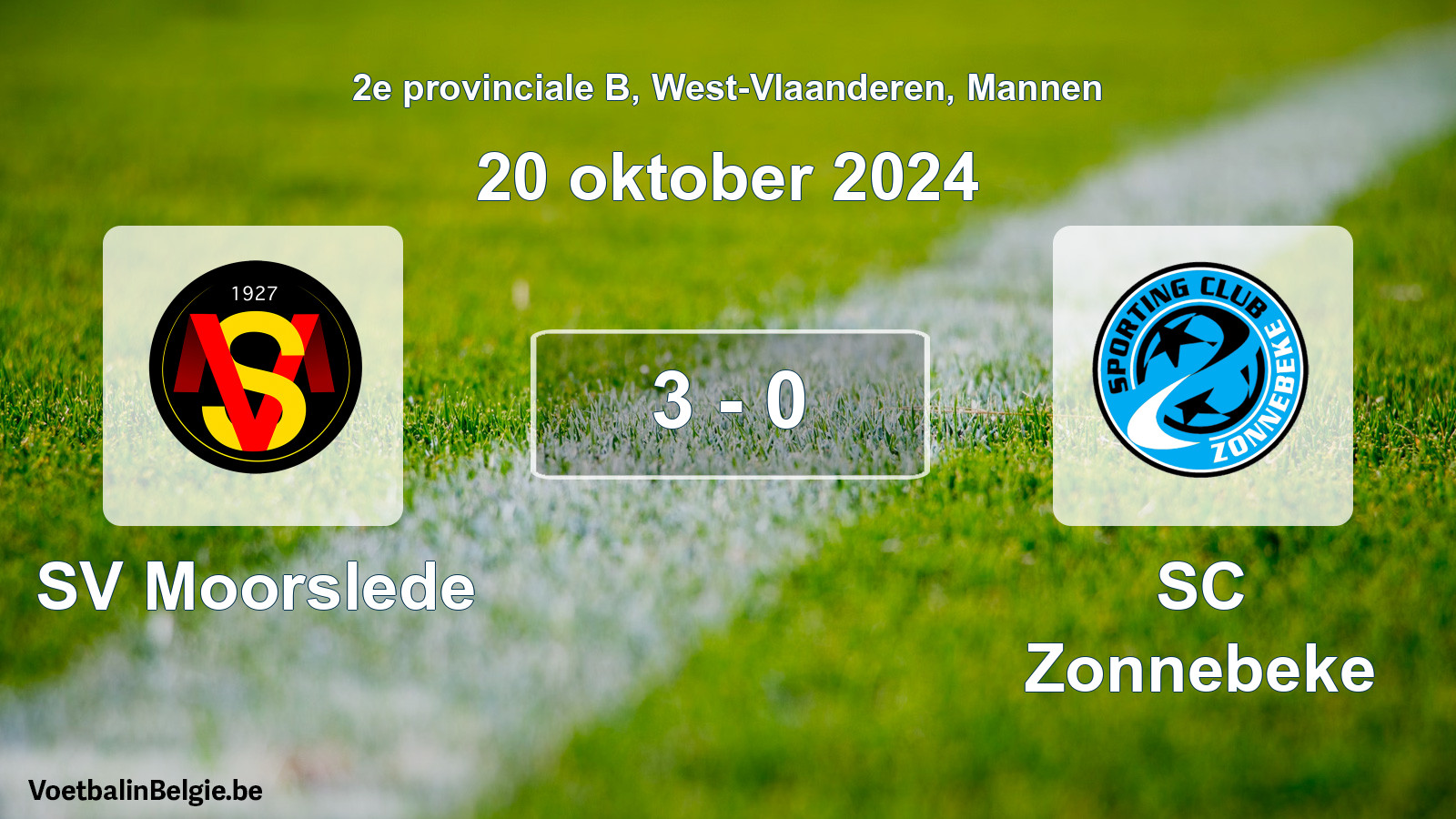 Gespeelde wedstrijd mannenvoetbal: SV Moorslede - SC Zonnebeke 3 - 0 (20 oktober 2024)