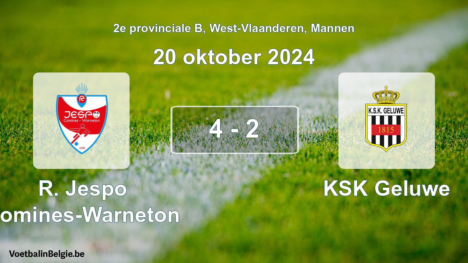 Gespeelde wedstrijd mannenvoetbal: R. Jespo Comines-Warneton - KSK Geluwe 4 - 2 (20 oktober 2024)