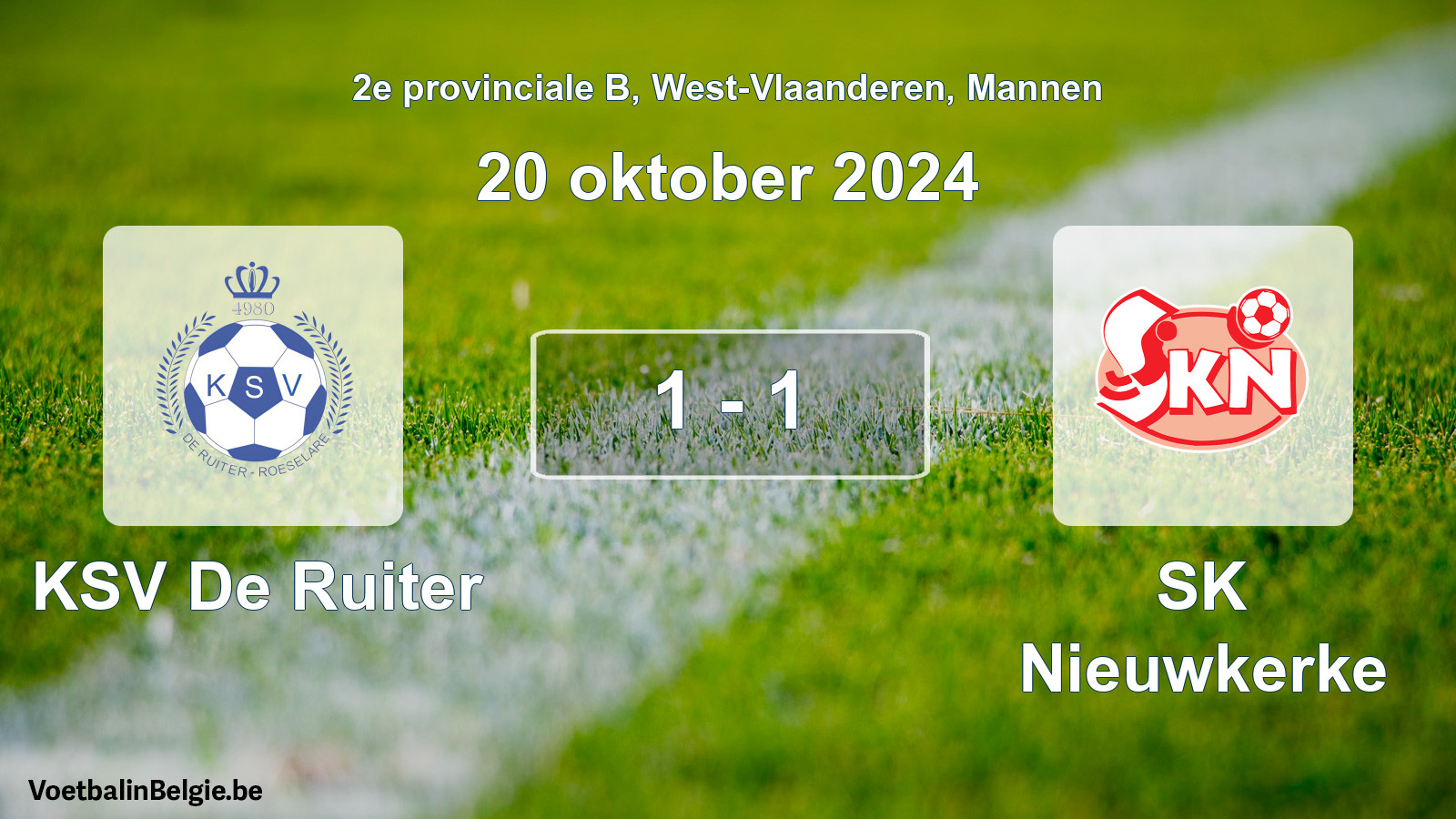 Gespeelde wedstrijd mannenvoetbal: KSV De Ruiter - SK Nieuwkerke 1 - 1 (20 oktober 2024)