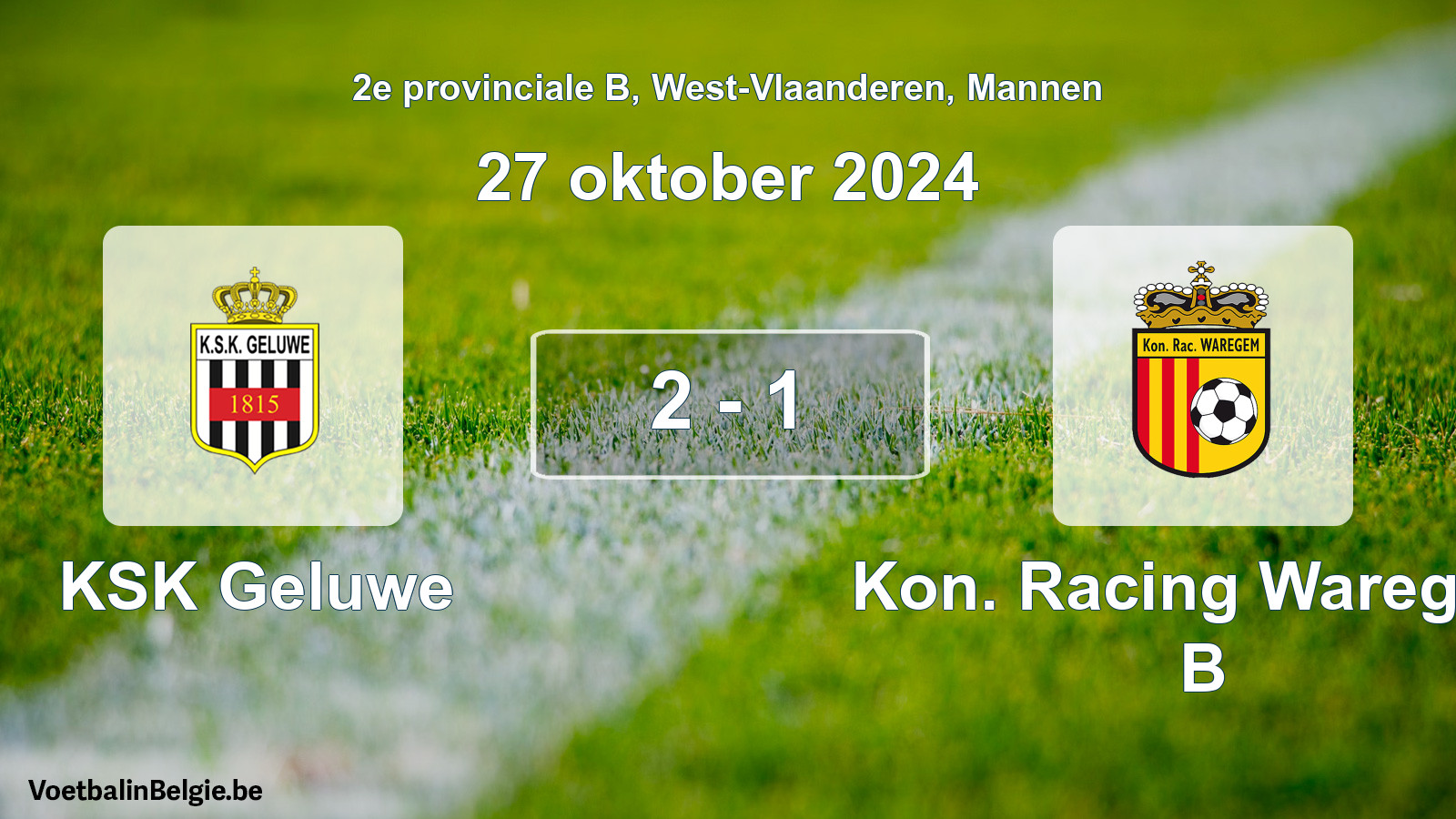 Gespeelde wedstrijd mannenvoetbal: KSK Geluwe - Kon. Racing Waregem B 2 - 1 (27 oktober 2024)
