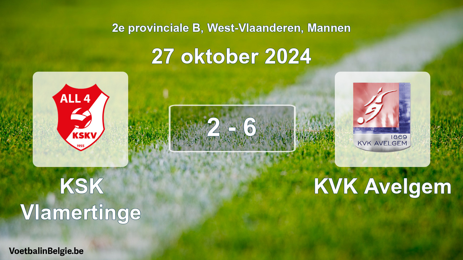 Gespeelde wedstrijd mannenvoetbal: KSK Vlamertinge - KVK Avelgem 2 - 6 (27 oktober 2024)