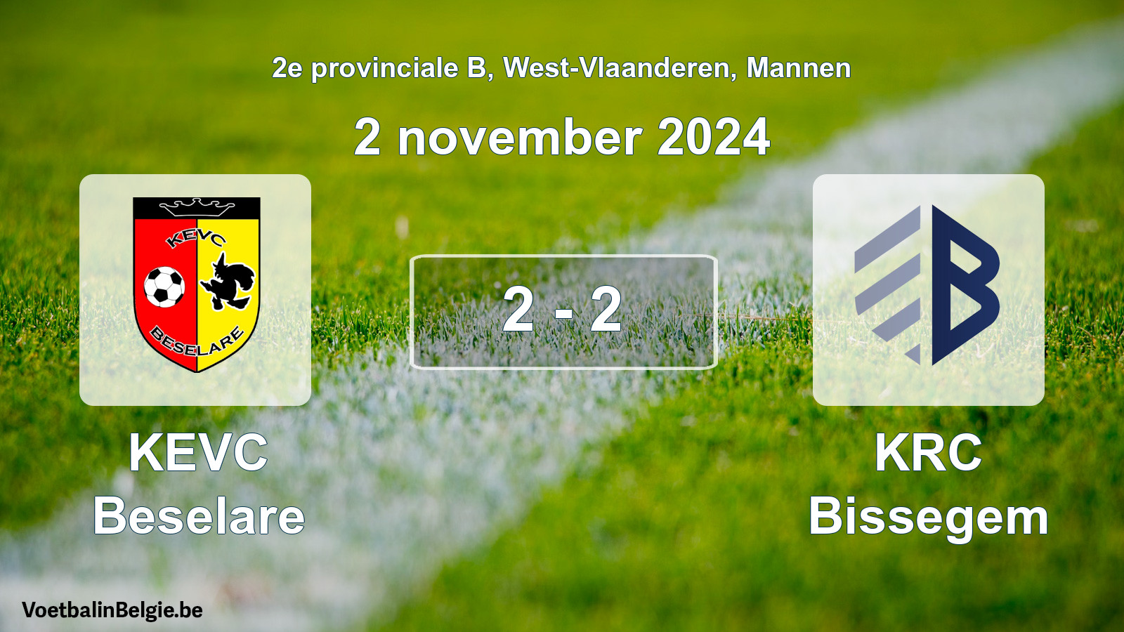 Gespeelde wedstrijd mannenvoetbal: KEVC Beselare - KRC Bissegem 2 - 2 (2 november 2024)