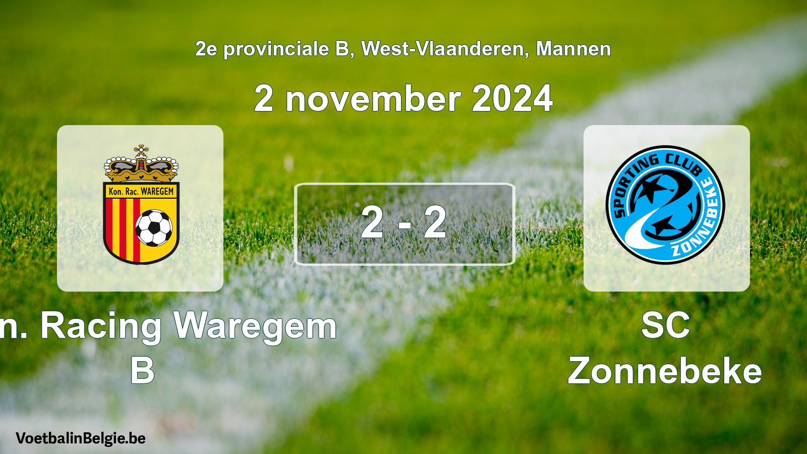 Gespeelde wedstrijd mannenvoetbal: Kon. Racing Waregem B - SC Zonnebeke 2 - 2 (2 november 2024)