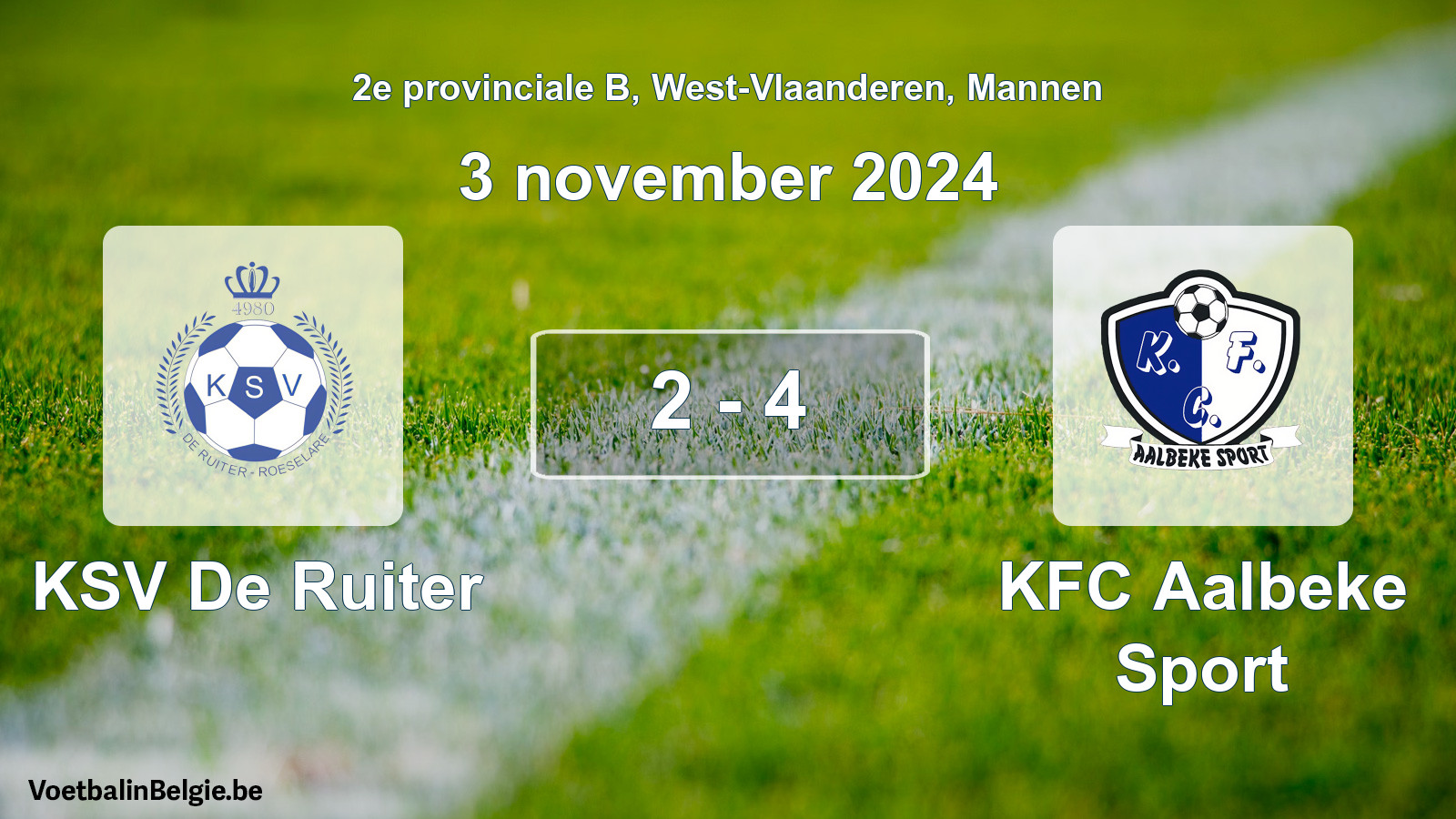 Gespeelde wedstrijd mannenvoetbal: KSV De Ruiter - KFC Aalbeke Sport 2 - 4 (3 november 2024)