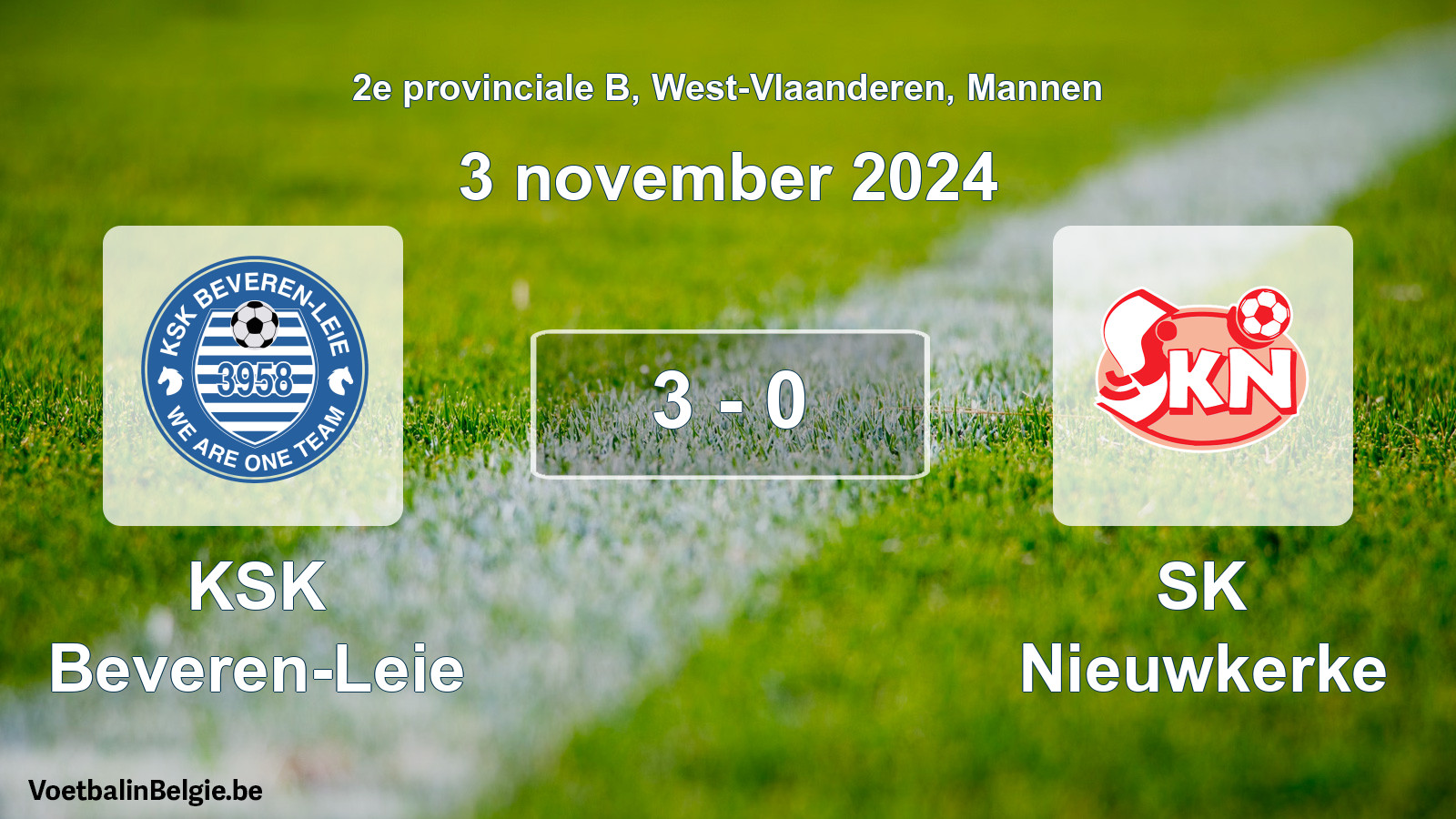 Gespeelde wedstrijd mannenvoetbal: KSK Beveren-Leie - SK Nieuwkerke 3 - 0 (3 november 2024)