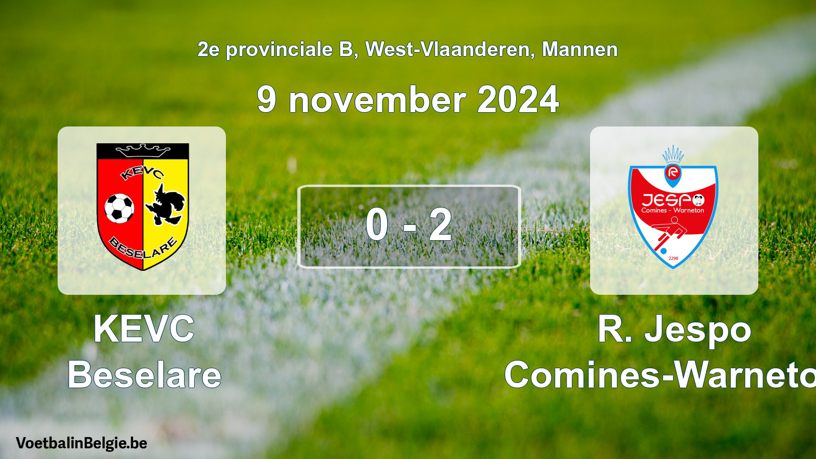 Gespeelde wedstrijd mannenvoetbal: KEVC Beselare - R. Jespo Comines-Warneton 0 - 2 (9 november 2024)