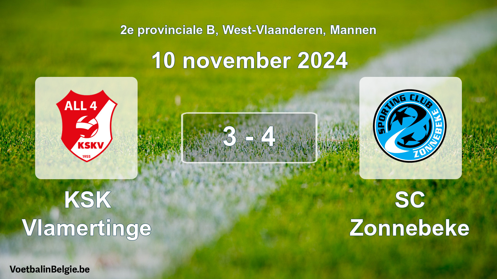 Gespeelde wedstrijd mannenvoetbal: KSK Vlamertinge - SC Zonnebeke 3 - 4 (10 november 2024)
