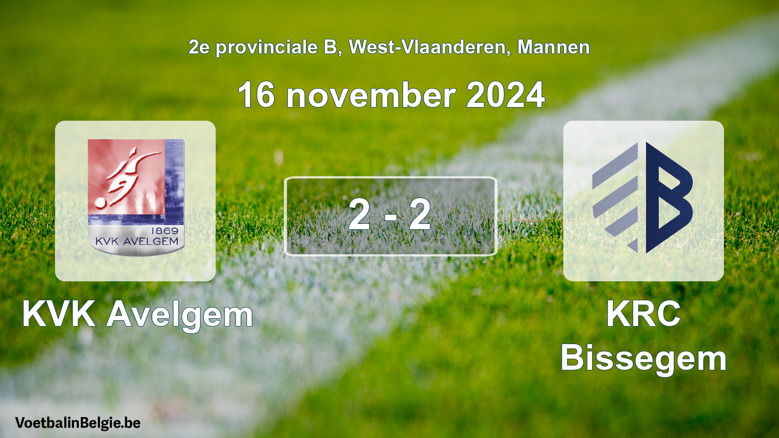 Gespeelde wedstrijd mannenvoetbal: KVK Avelgem - KRC Bissegem 2 - 2 (16 november 2024)