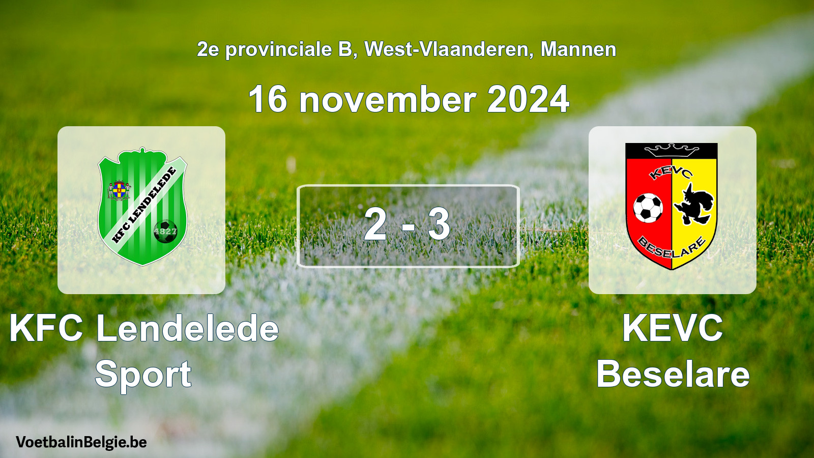 Gespeelde wedstrijd mannenvoetbal: KFC Lendelede Sport - KEVC Beselare 2 - 3 (16 november 2024)