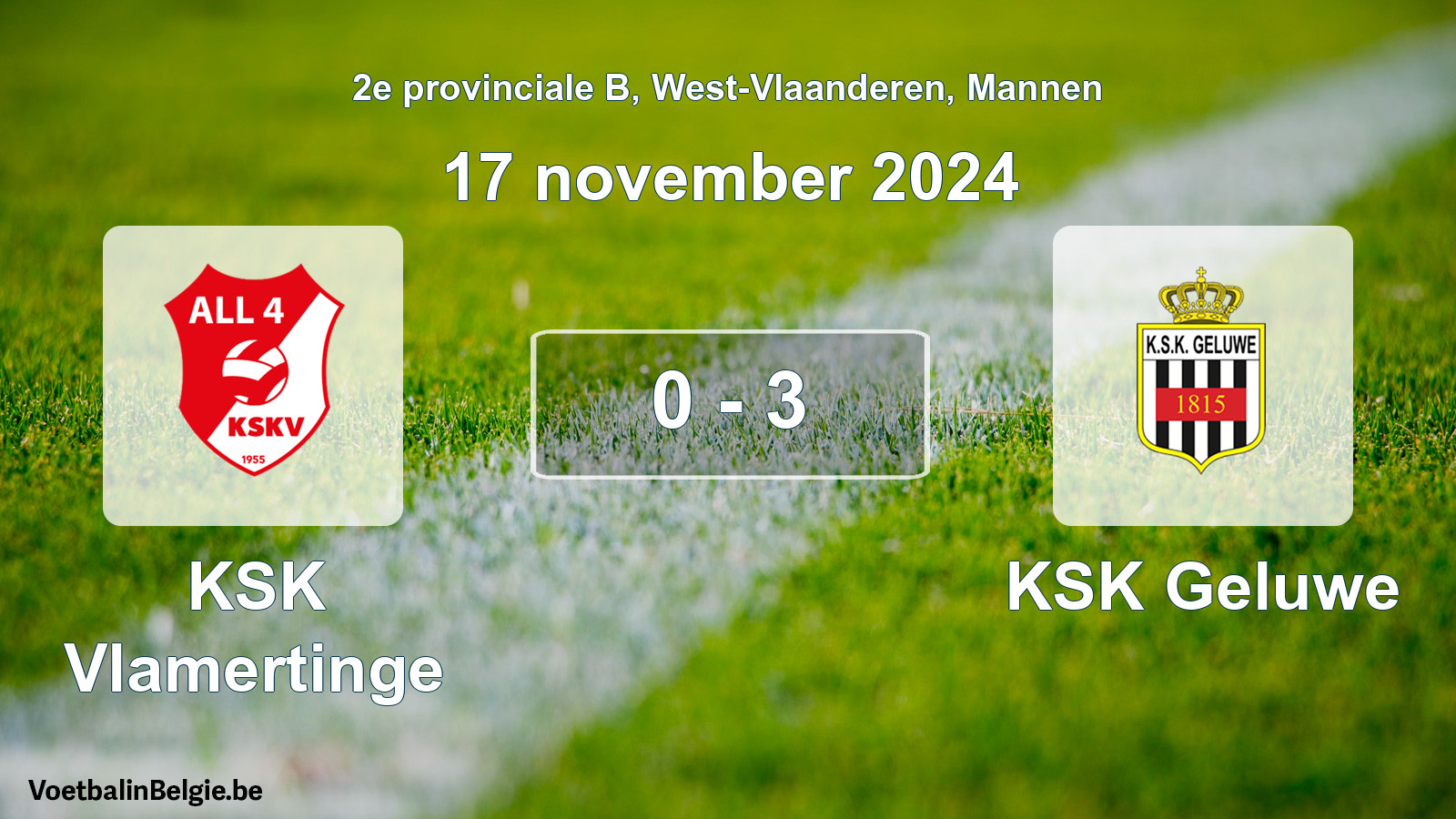 Gespeelde wedstrijd mannenvoetbal: KSK Vlamertinge - KSK Geluwe 0 - 3 (17 november 2024)