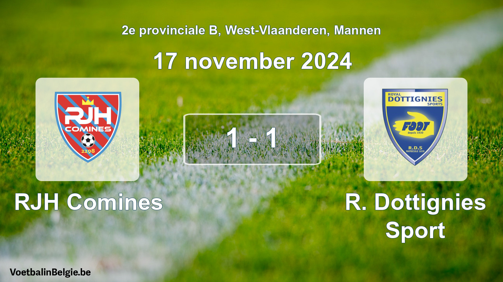 Gespeelde wedstrijd mannenvoetbal: RJH Comines - R. Dottignies Sport 1 - 1 (17 november 2024)