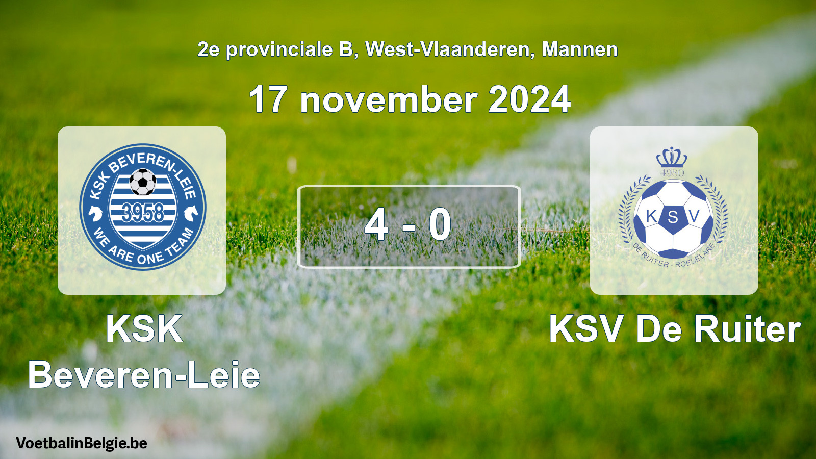 Gespeelde wedstrijd mannenvoetbal: KSK Beveren-Leie - KSV De Ruiter 4 - 0 (17 november 2024)