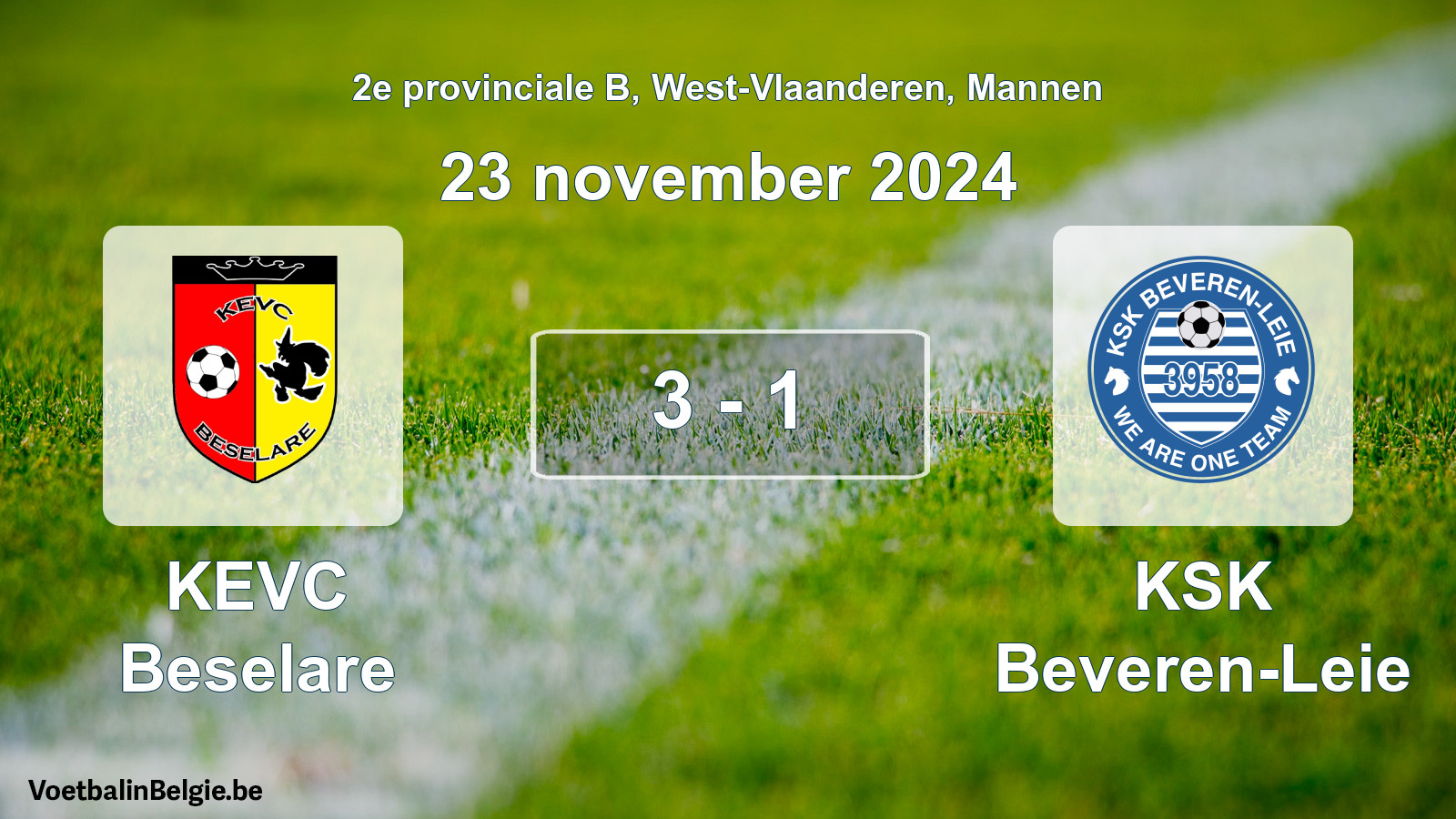 Gespeelde wedstrijd mannenvoetbal: KEVC Beselare - KSK Beveren-Leie 3 - 1 (23 november 2024)