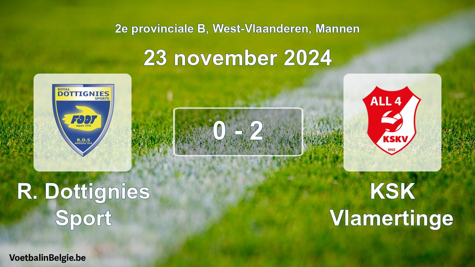 Gespeelde wedstrijd mannenvoetbal: R. Dottignies Sport - KSK Vlamertinge 0 - 2 (23 november 2024)